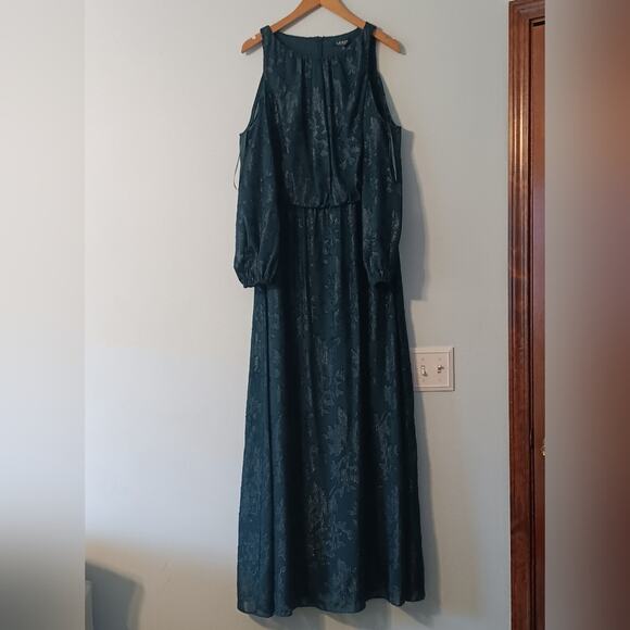 Lauren Ralph Lauren Metallic Floral Cold-Shoulder Gown 14 - Picture 2 of 7